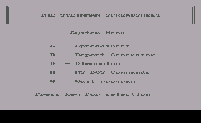 Steinman 1.00 for DOS - Menu